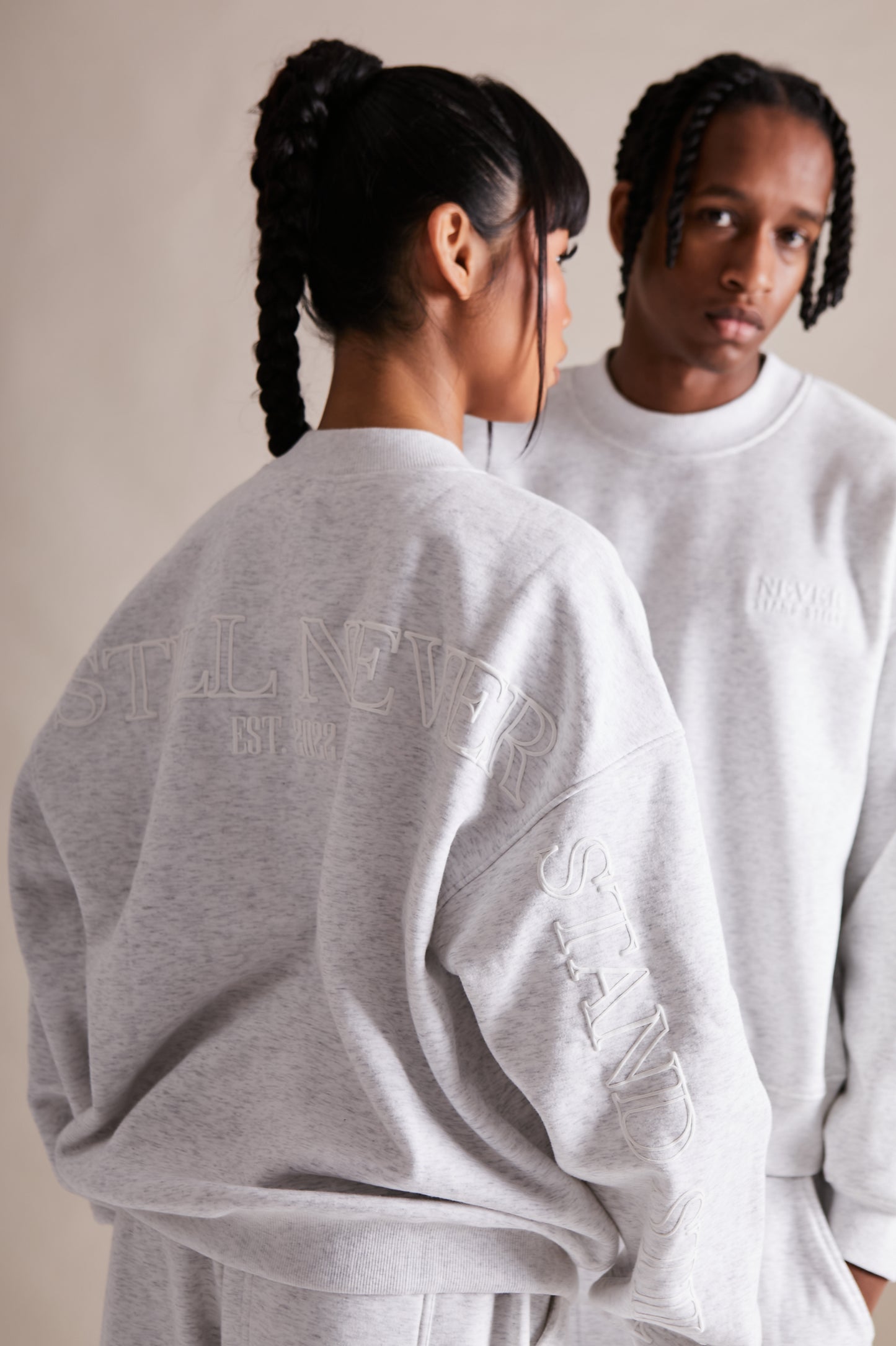 Grey Marl Oversized Printed Back Unisex Sweater