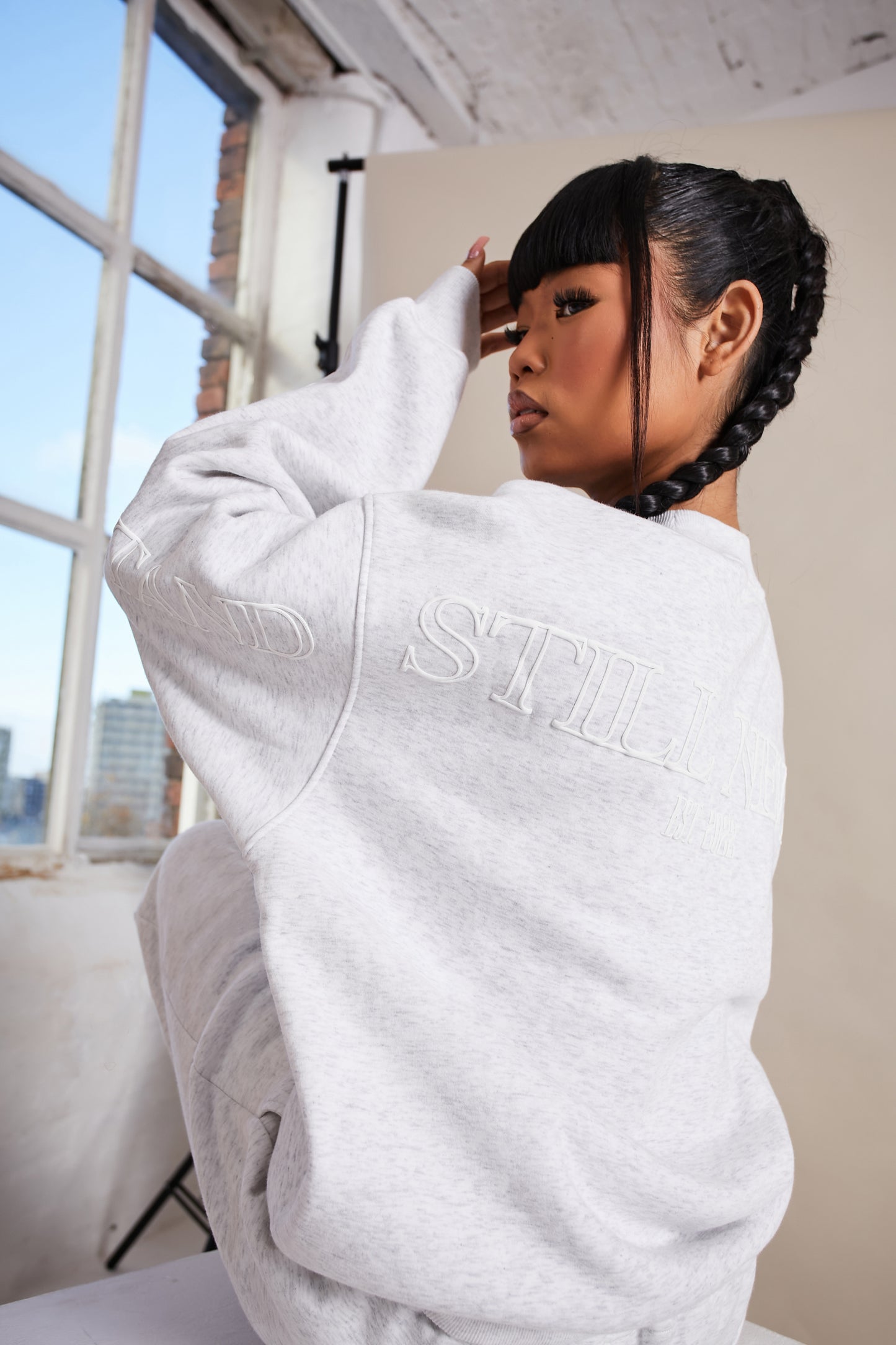 Grey Marl Oversized Printed Back Unisex Sweater