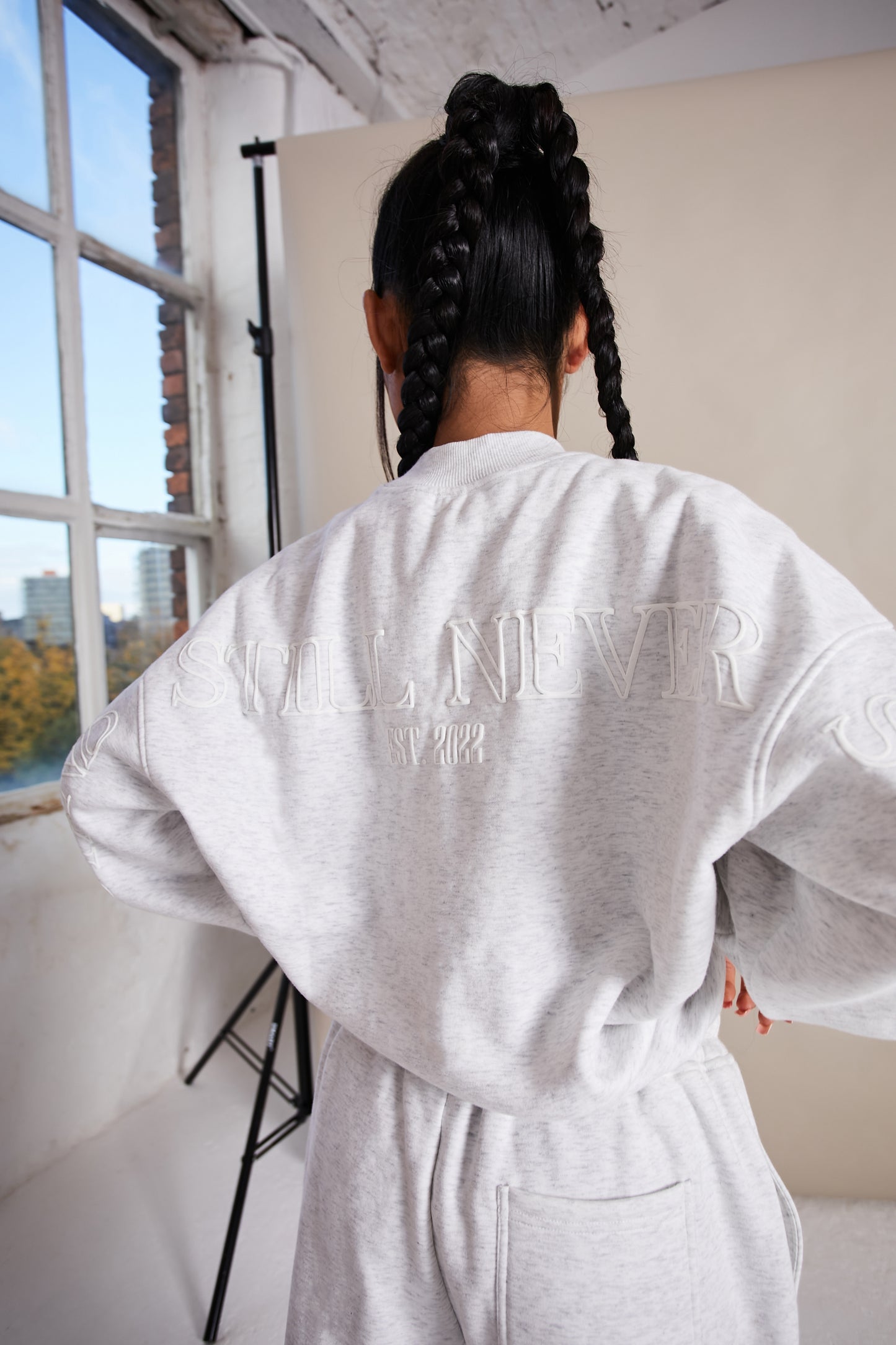 Grey Marl Oversized Puff Print Unisex Sweater – Never Stand Still