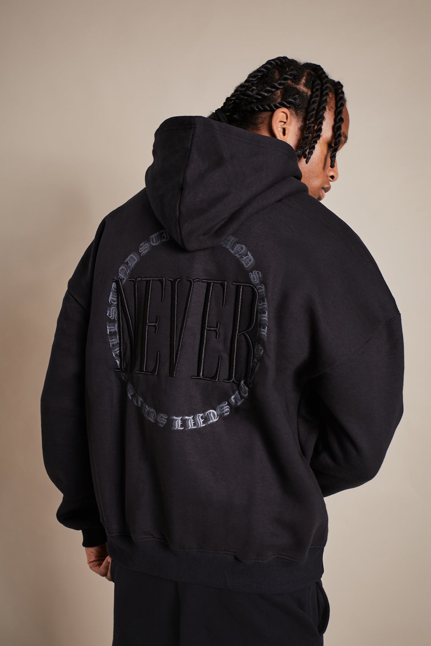 Black Oversized Embroidered Back Unisex Hoodie