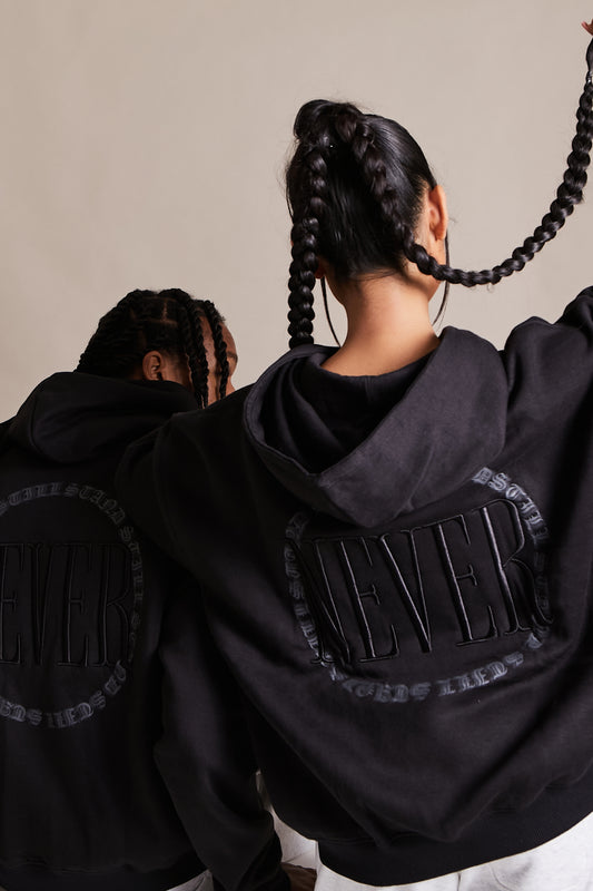 Black Oversized Embroidered Back Unisex Hoodie