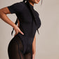 Black High Neck Mesh Panelled Unitard Playsuit