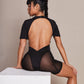 Black High Neck Mesh Panelled Unitard Playsuit