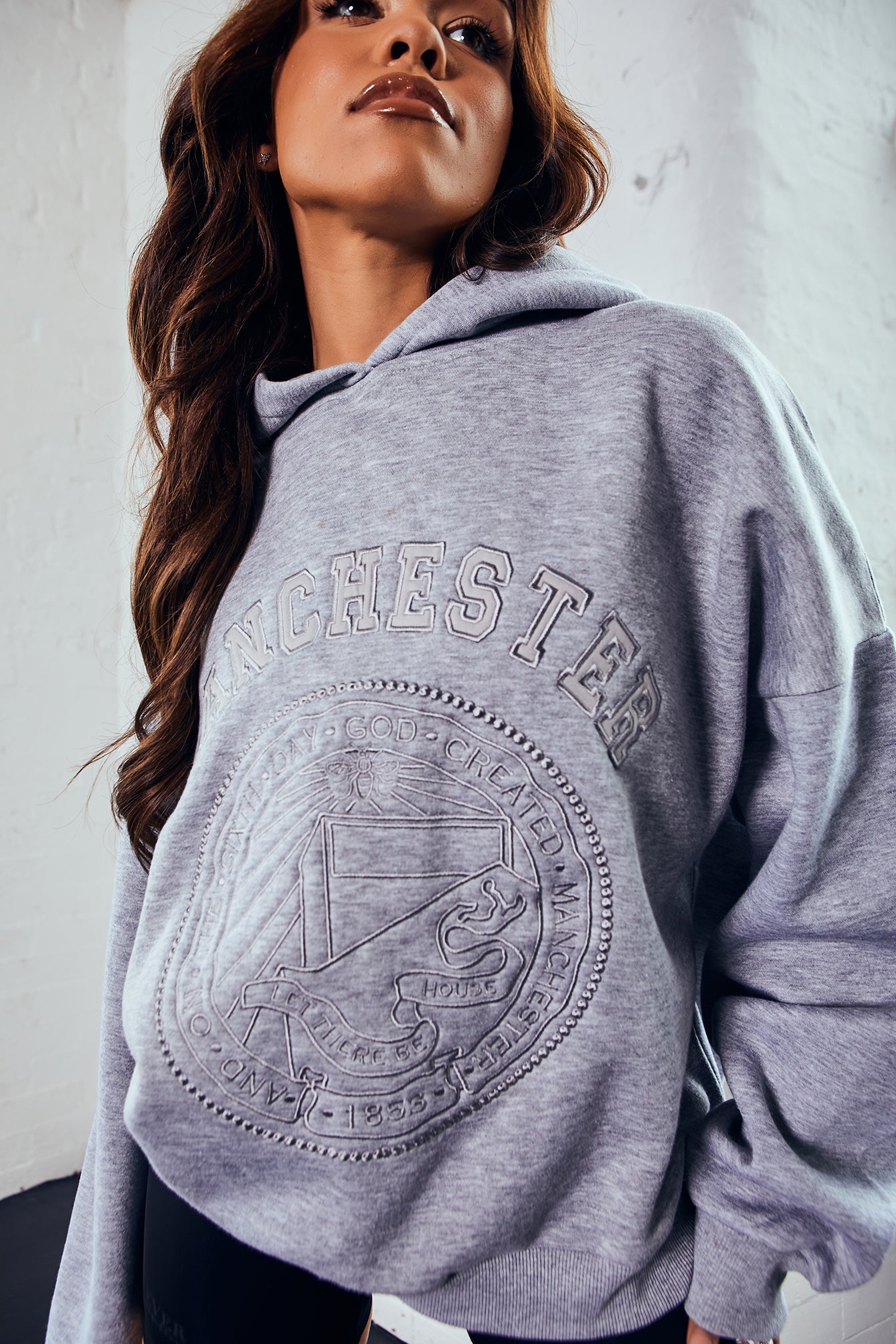 Grey Marl Embroidered Manchester Oversized Unisex Hoodie