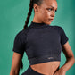 Charcoal Blue Acid Wash High Neck Seamless Crop Top